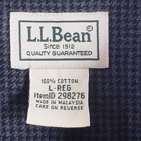 LL Bean Mens Button Down Flannel Shirt Gray Black Houndstooth Large LS M Lodge - Picture 8 of 10